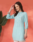 Solid A-Line Cotton Tunic with Ethnic Embroidery & Lace Detail