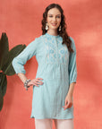 Solid A-Line Cotton Tunic with Ethnic Embroidery & Lace Detail