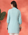 Solid A-Line Cotton Tunic with Ethnic Embroidery & Lace Detail