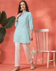 Solid A-Line Cotton Tunic with Ethnic Embroidery & Lace Detail