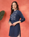 Solid A-Line Cotton Tunic with Ethnic Embroidery & Lace Detail