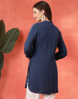 Solid A-Line Cotton Tunic with Ethnic Embroidery & Lace Detail