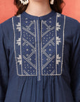 Solid A-Line Cotton Tunic with Ethnic Embroidery & Lace Detail