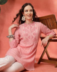 Solid A-Line Cotton Tunic with Ethnic Embroidery & Lace Detail