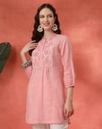 Solid A-Line Cotton Tunic with Ethnic Embroidery & Lace Detail