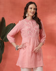 Solid A-Line Cotton Tunic with Ethnic Embroidery & Lace Detail