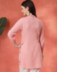 Solid A-Line Cotton Tunic with Ethnic Embroidery & Lace Detail