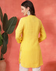 Cotton Kurti with Tonal Embroidery & Lace-Accented Yoke