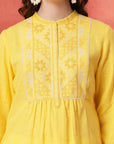 Cotton Kurti with Tonal Embroidery & Lace-Accented Yoke