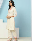 Solid Straight Cotton Kurta with Print Patch Embroidery & Palazzo