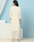 Solid Straight Cotton Kurta with Print Patch Embroidery & Palazzo