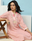 Solid Straight Cotton Kurta with Print Patch Embroidery & Palazzo