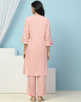 Solid Straight Cotton Kurta with Print Patch Embroidery & Palazzo