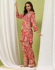 Floral Printed Viscose Rayon Kurta Set with Embroidery & Bell Sleeves