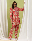 Floral Printed Viscose Rayon Kurta Set with Embroidery & Bell Sleeves