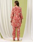 Floral Printed Viscose Rayon Kurta Set with Embroidery & Bell Sleeves