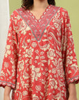 Floral Printed Viscose Rayon Kurta Set with Embroidery & Bell Sleeves