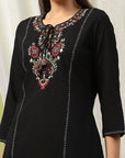 Embroidered Cotton Blend Kurta Set with Tassels & Printed Dupatta