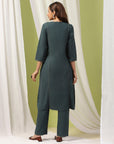 Embroidered Cotton Blend Kurta Set with Tassels & Printed Dupatta