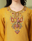 Cotton Straight Kurta Set with Ethnic Embroidery & Printed Dupatta