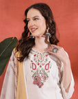 Embroidered Cotton Blend Kurta Set with Tassels & Printed Dupatta