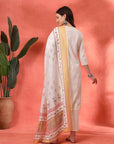 Embroidered Cotton Blend Kurta Set with Tassels & Printed Dupatta