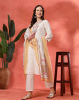 Embroidered Cotton Blend Kurta Set with Tassels & Printed Dupatta