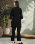 Solid Zari Embroidered Cotton Blend Kurta Set with Stitch Detail