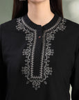 Solid Zari Embroidered Cotton Blend Kurta Set with Stitch Detail