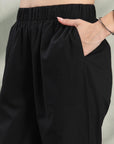 Solid Zari Embroidered Cotton Blend Kurta Set with Stitch Detail
