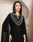 Thread Embroidered Rayon Kurta Set with Lace Sleeves & Printed Dupatta