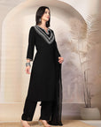 Thread Embroidered Rayon Kurta Set with Lace Sleeves & Printed Dupatta