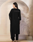 Thread Embroidered Rayon Kurta Set with Lace Sleeves & Printed Dupatta