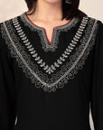 Thread Embroidered Rayon Kurta Set with Lace Sleeves & Printed Dupatta