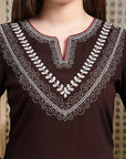 Thread Embroidered Rayon Kurta Set with Lace Sleeves & Printed Dupatta