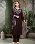 Thread Embroidered Rayon Kurta Set with Lace Sleeves & Printed Dupatta