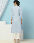 Cotton Straight Kurta Set with Lakhnavi Embroidery & Laced Dupatta