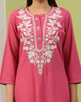 Lakhnavi Embroidered Pure Cotton Kurta Set with Stitch-Detailed Palazzo
