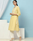 Cotton Straight Kurta Set with Lakhnavi Embroidery & Laced Dupatta