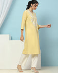 Cotton Straight Kurta Set with Lakhnavi Embroidery & Laced Dupatta