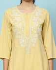 Cotton Straight Kurta Set with Lakhnavi Embroidery & Laced Dupatta