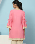 Solid Embroidered Knee Length Straight Tunic for Women