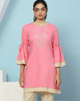 Solid Embroidered Knee Length Straight Tunic for Women