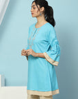 Solid Embroidered Knee Length Straight Tunic for Women