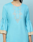 Solid Embroidered Knee Length Straight Tunic for Women