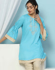 Solid Embroidered Knee Length Straight Tunic for Women