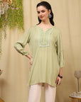 Viscose Rayon Kurti with Lace Detailing & Bishop Sleeves