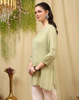 Viscose Rayon Kurti with Lace Detailing & Bishop Sleeves