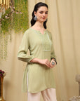Viscose Rayon Kurti with Lace Detailing & Bishop Sleeves