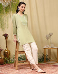 Viscose Rayon Kurti with Lace Detailing & Bishop Sleeves